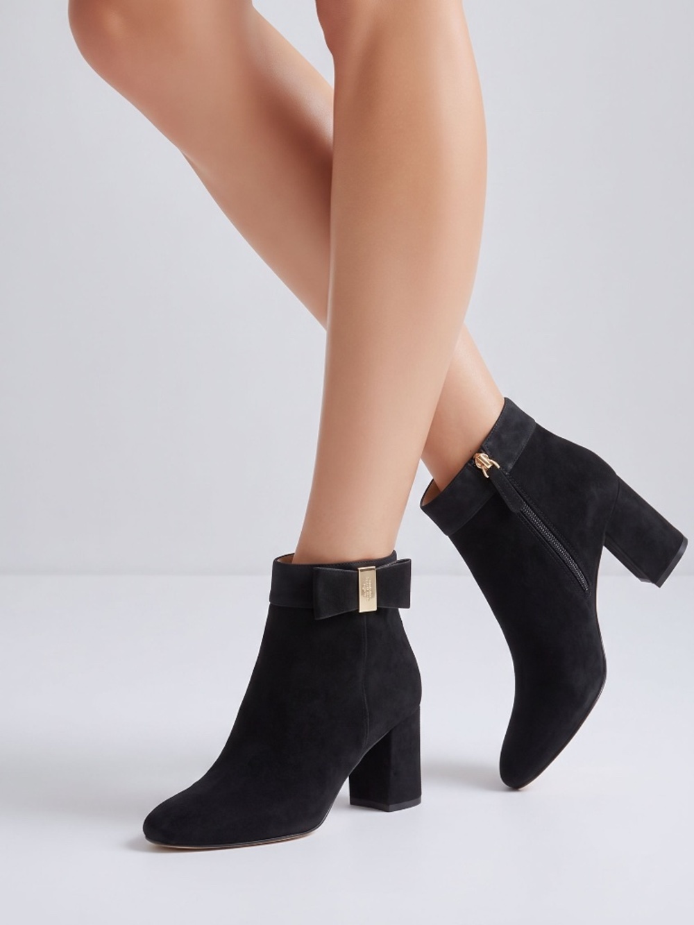 Kate Spade New York Holly Bow Black Suede Booties Black 6